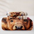 thumbnail image 5 of jejeloiu Cute Brown Highland Cow Bed Spread Queen Kids,Rustic Farm Colorful Floral Queen Coverlet Set,3 Pieces, 5 of 7