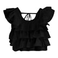 thumbnail image 4 of ZHOGXU Toddler Kids Girls Summer Top Flying Sleeve Square Neck Solid Color Ruffle Breathable Soft Tee For Everyday Wear,Black,2-3 Years, 4 of 4