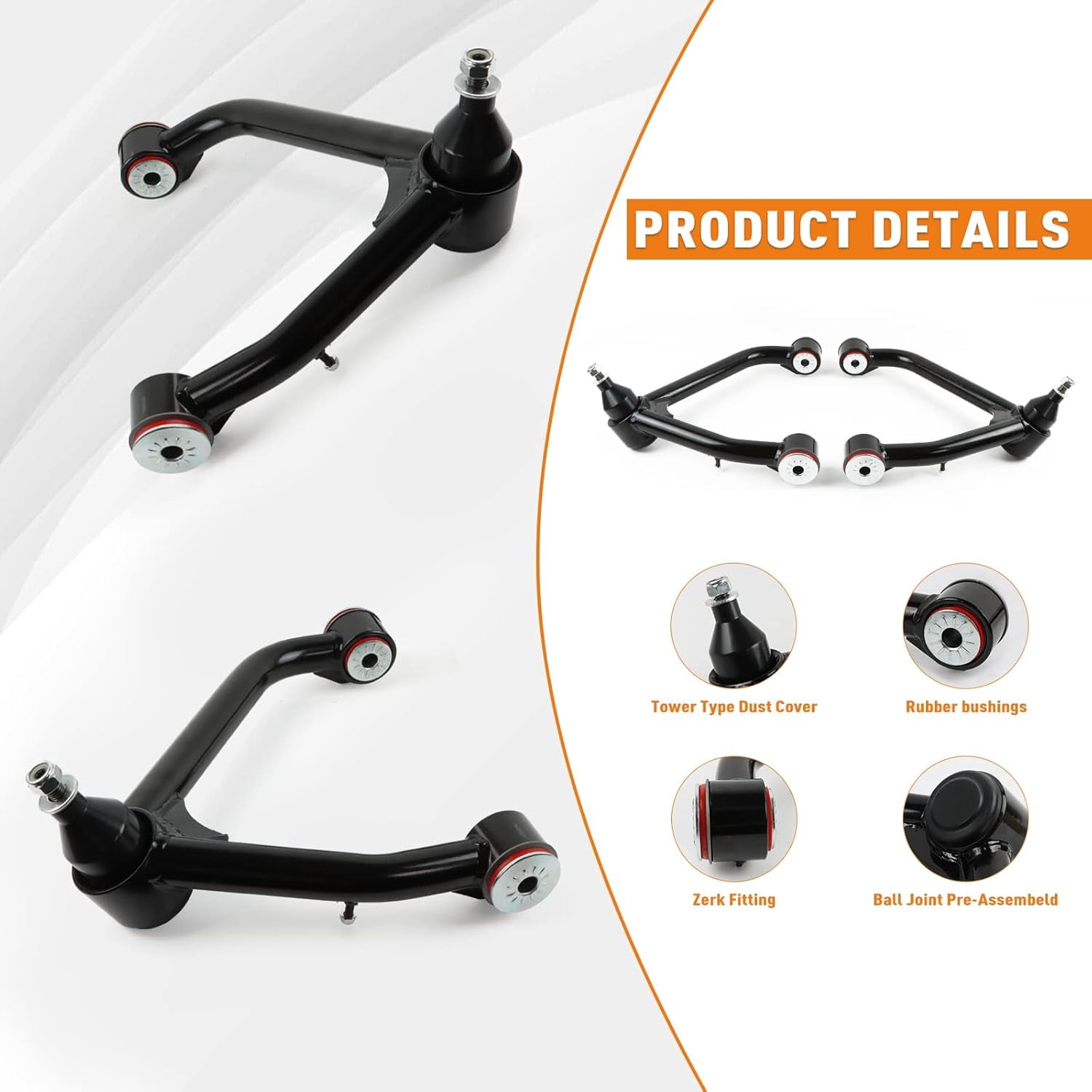 PANGOLIN 2Pcs 2-4" Lift Front Upper Control Arms Fits for 2007-2014 GMC Yukon Sierra, Chevrolet Avalanche Tahoe Suburban Silverado, Cadillac Escalade Adjustable Suspension Control Arm with Ball Joint