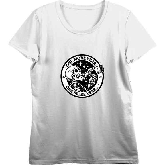 Skeleton Drinking Wine One More Year Women's Vivid White Crew Neck Short Sleeve Crop Tee-XXL
