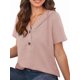 thumbnail image 3 of Blusas de Verano para Mujer, de Punto Gofre, de Corta, con Cordón, Sudaderas con Botones y Cuello en V, Blusas Informales, Camisas. Rosa XXL, 3 of 9
