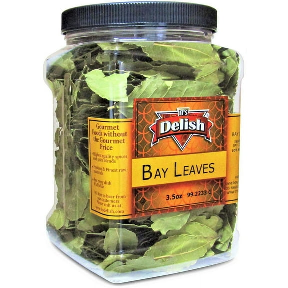Gourmet Dried Whole Bay Leaves by Its Delish - 3.5 OZ Jumbo Reusable Container - Natural Bay Leaf Dried Herb Spices - Great for Cooking & Baking