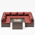 thumbnail image 2 of ELPOSUN 9 Pieces Patio Furniture Set All Weather Outdoor Sectional Sofa, Outdoor Modern Sectional Furniture Wicker Couch with Fire Pit Table, Thicken Wine Red Cushions, Water Resistant, 2 of 7