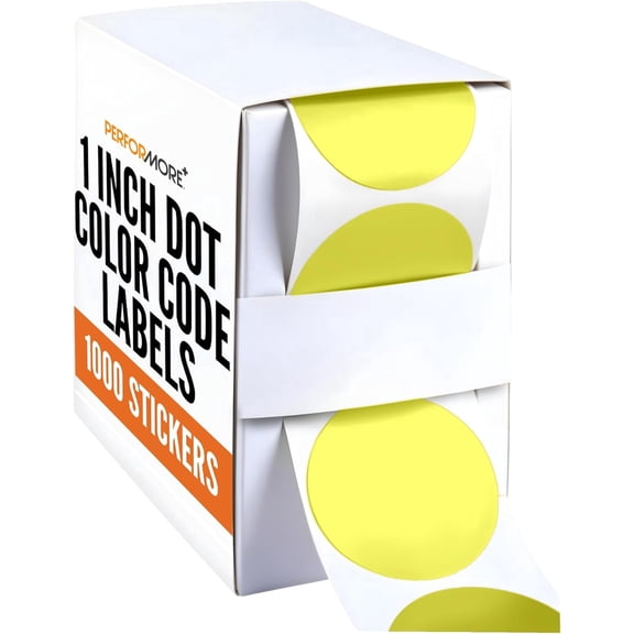 PERFORMORE 1 Inch Dot Matte Color Code Labels for Color Coding and Organization, Round Coloured Easy Peel Strong Self Adhesive Dot Stickers,1000 Stickers Per Roll, in Dispenser Box (Yellow)