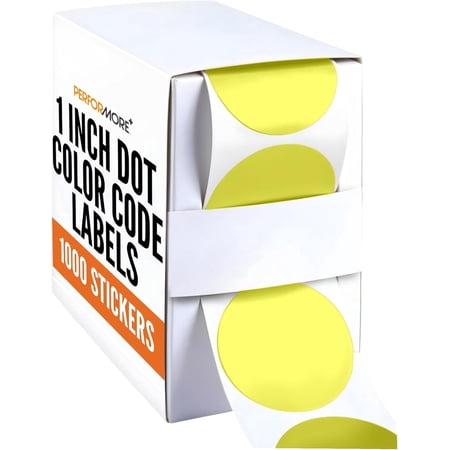 PERFORMORE 1 Inch Dot Matte Color Code Labels for Color Coding and Organization, Round Coloured Easy Peel Strong Self Adhesive Dot Stickers,1000 Stickers Per Roll, in Dispenser Box (Yellow)