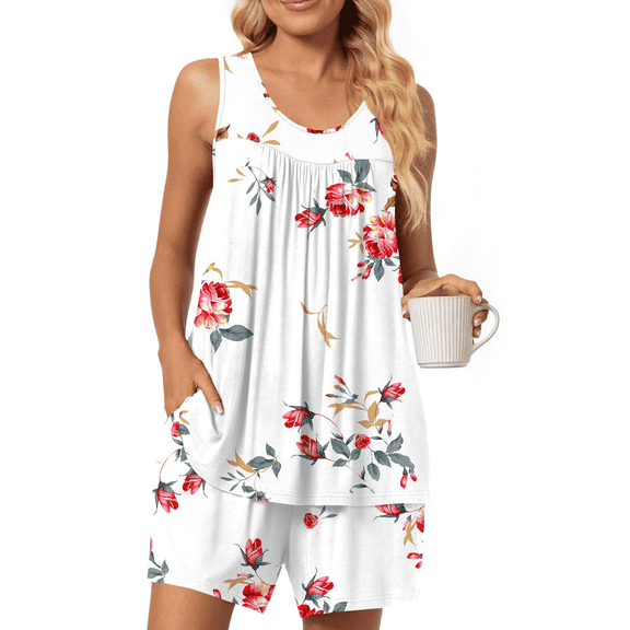 SOMER 2 Piece Pajamas for Women Sleeveless Cotton Soft Lounge Set Lightweight Pj Set Cute Ladies Sleepwear Summer Set with Pockets