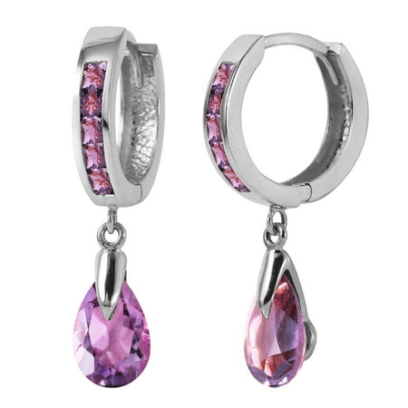 Gold Genuine Amethyst Earring - Galaxy Gold Genuine 14K Solid White Gold Huggie Earrings Dangling 3.3 Carat (CTW) Purple Amethyst