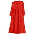 thumbnail image 4 of Women's Fashion Solid Color Casual Dress V Neck Long Sleeve Red XL, 4 of 4