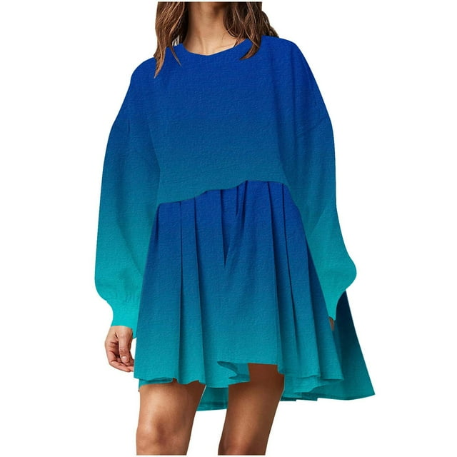 EQWLJWE Robes Chandails pour Femmes 2023 Mode Chandail Décontracté Surdimensionné pour Femmes Couleur Dégradée Robe à Manches Longues Col Rond Robes Mini Patchwork pour Dames en Liquidation Robes d'Automne pour Femmes 2023