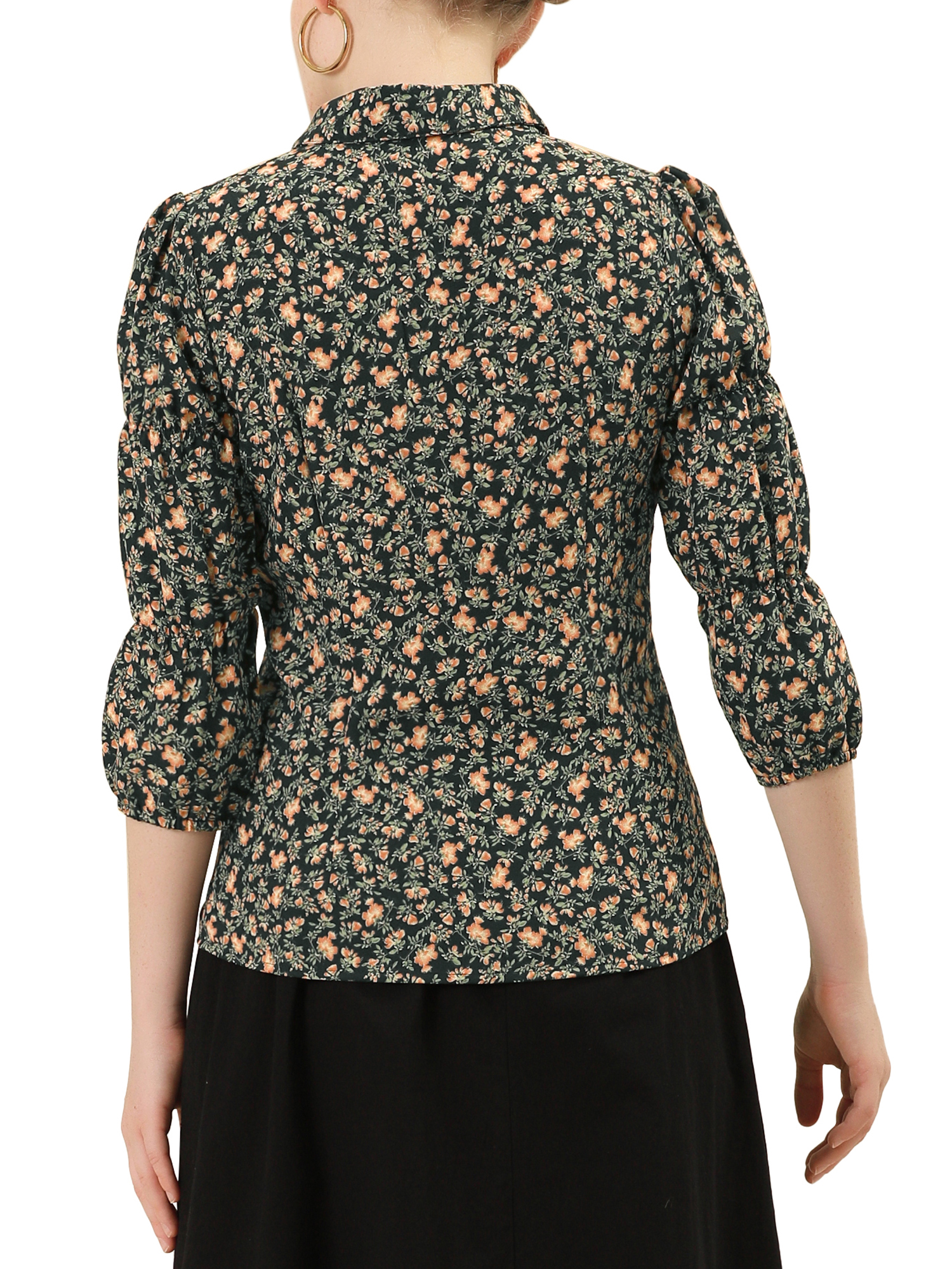 MODA NOVA Junior's Puff 3/4 Sleeves Button Up Peasant Floral Shirts - image 3 of 5