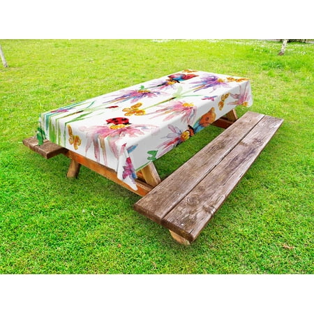 

Shabby Chic Outdoor Tablecloth Watercolor Hand Painting Image of Flowers Buds Leaves Butterfly Ladybug Art Decorative Washable Fabric Picnic Tablecloth 58 X 120 Inches Multicolor by Ambesonne