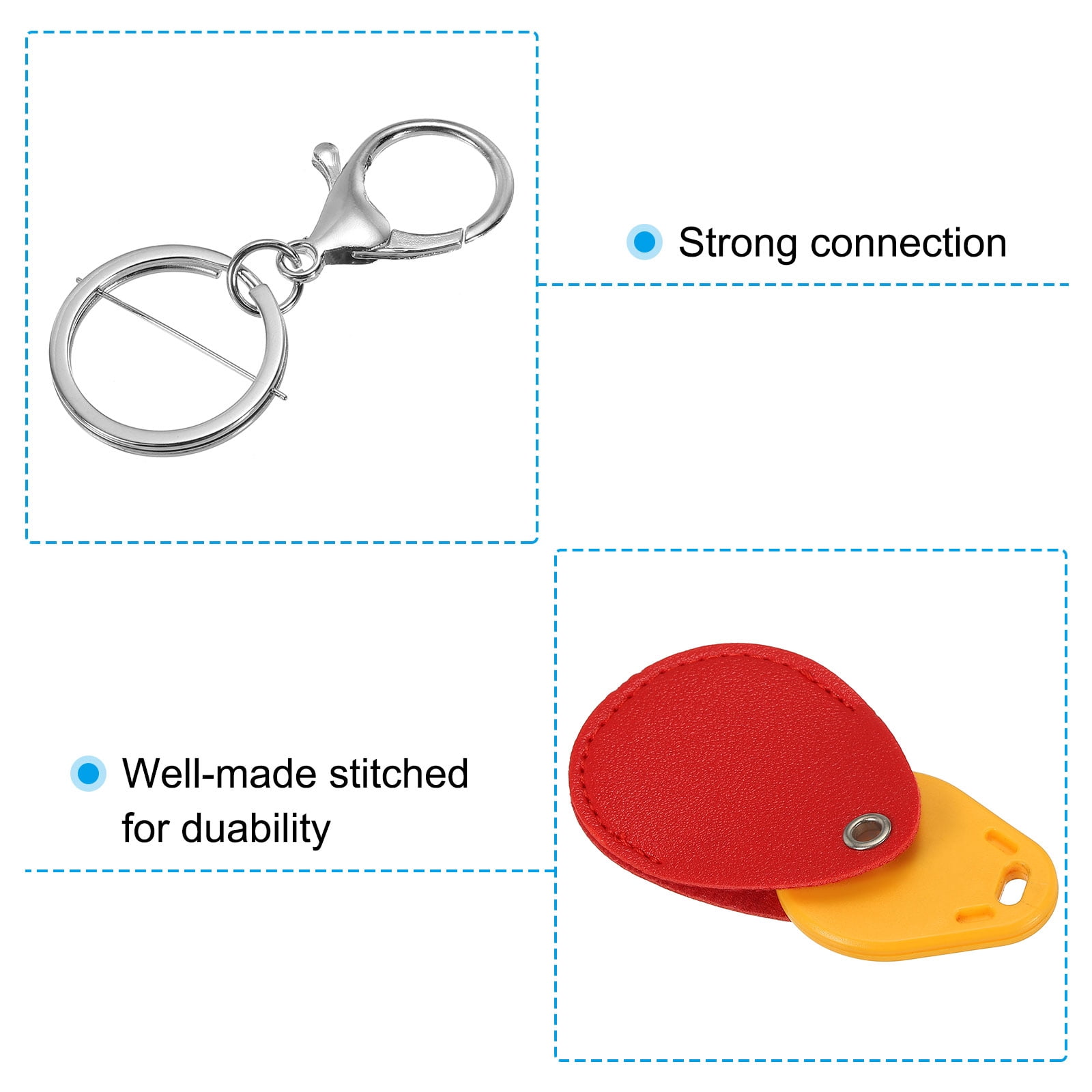 Unique Bargains Leather Key Fob, PU Leather Key Fobs with Key Rings Keychain Holder Red