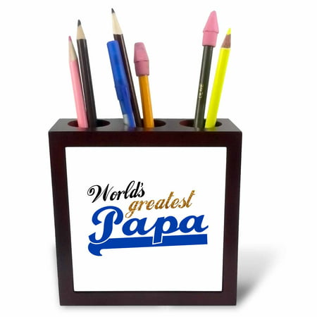 3dRose Worlds Greatest Papa - Best dad in the world - blue text on white - great for fathers day, Tile Pen Holder, (Best Cheapest Vaporizer Pen)
