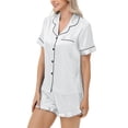 thumbnail image 6 of vigerkar Women's Plus Size Pajama Set Silk Satin Pajamas Button Down Loungewear Short Sleeve Pjs 2 piece Sleepwear White, XXL, 6 of 8