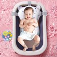 thumbnail image 5 of PUEDO Foldable Baby Bathtub, Portable Travel Newborn Infant Toddler Bath Tub with Thermometer & Toys, Blue, 5 of 9