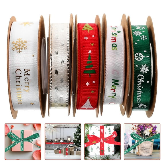MERRYHAPY 5 Rolls Assorted Color Wrapping Ribbon Bulk for Christmas Decorations and Holiday Crafting