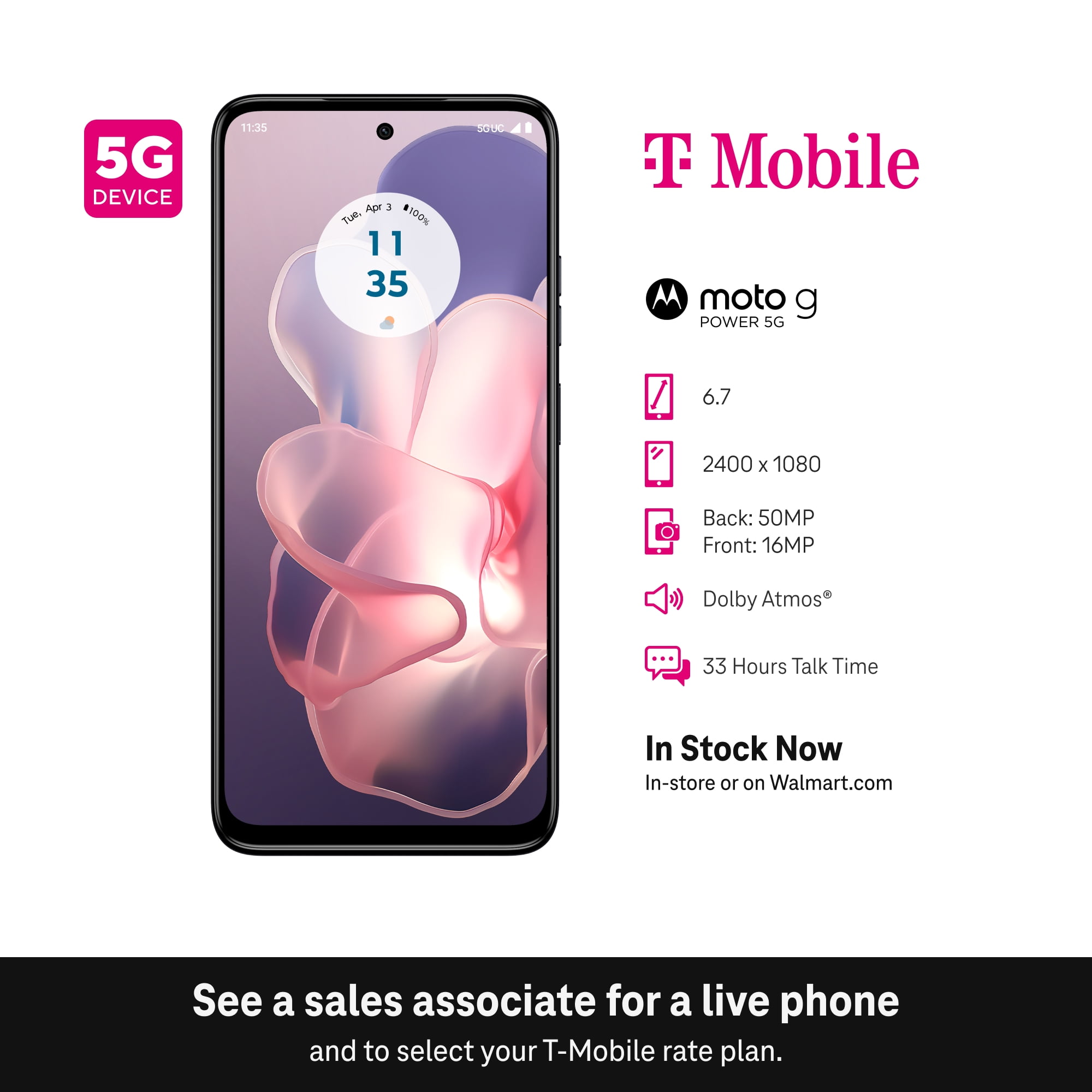 T-Mobile Moto G Power 5G 2024, 128GB, Blue - Postpaid Smartphone