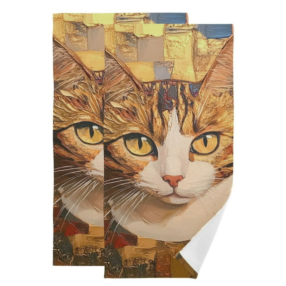 Orange Cat Square Hand Towel Absorbent Bath Towels for Bathroom Sports Gym(28.3" X 14.4") Set of 2