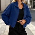 thumbnail image 6 of thefmos Women's Stand Collar Zip Up Long Sleeve Jacket with Pocket Drawstring Solid Color Casual Outerwear Trendy Spring Fall Outfit, Navy S, 6 of 9