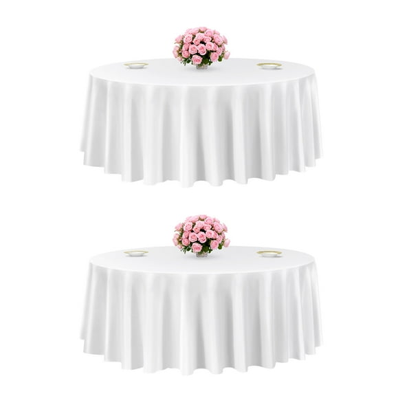 VEVOR White Round Tablecloths 2 Pack, 120 Inches in Diameter, Stain- & Wrinkle- Resistant, Machine Washable Table Clothes, Polyester Fabric Table Covers for Wedding, Party, Banquet, Formal Events