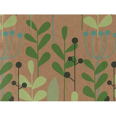 Pack of 1, Leaves & Berries Kraft 18" x 417' Recycled Gift Wrap Half Ream Roll for Holiday, Party, Kids' Birthday, Wedding & Special Occasion Packaging