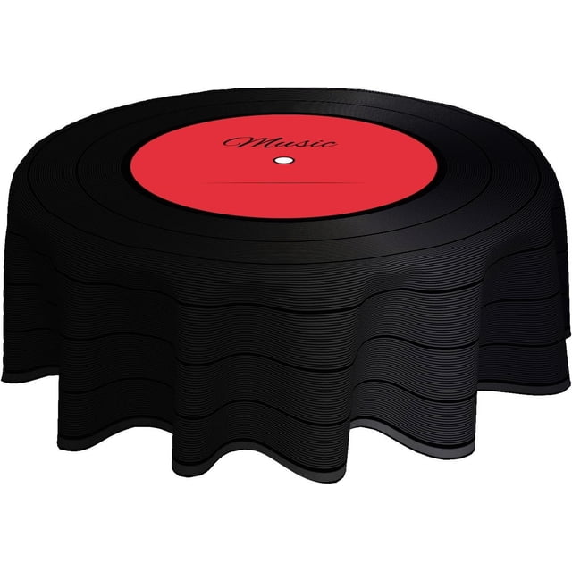 Vinyl Record Tablecloth Round 60 Inch Music Disk Modern Classic Table Cloths Circle Table Cover Washable Wipeable Polyester Tabletop for Dining Kitchen Picnic Party Decor