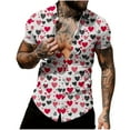 thumbnail image 5 of qucoqpe Men's Valentine's Day T-Shirts Fashion Love Heart Printed Turndown Neck Short Sleeve Button Up Blouse Tops, 5 of 5