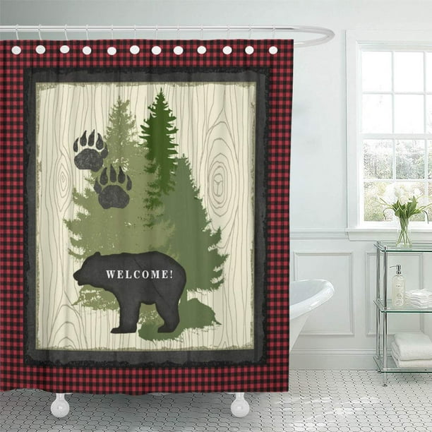 Suttom Chalkboard Lumberjack Plaid Bear, Woodsy Shower Curtain