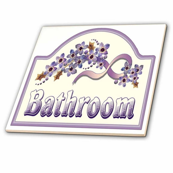 3dRose, Vintage Violet Bathroom Sign, 4 Inch Ceramic Tile