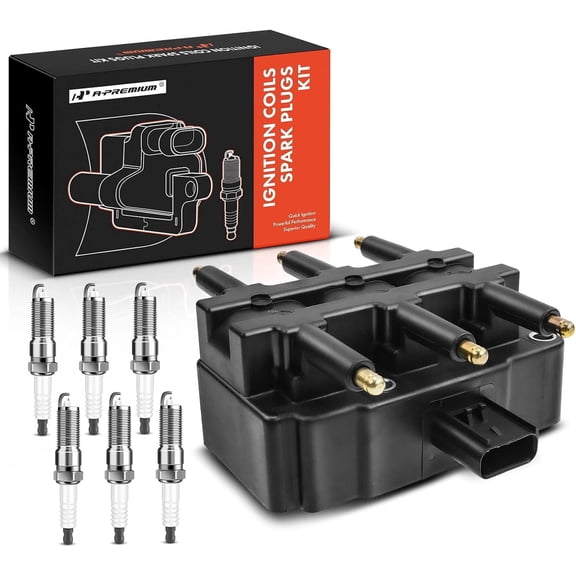 A-Premium 1x Ignition Coil Pack and 6x Iridium Spark Plugs Compatible with Chrysler Town & Country & Dodge Grand Caravan & Jeep Wrangler Volkswagen