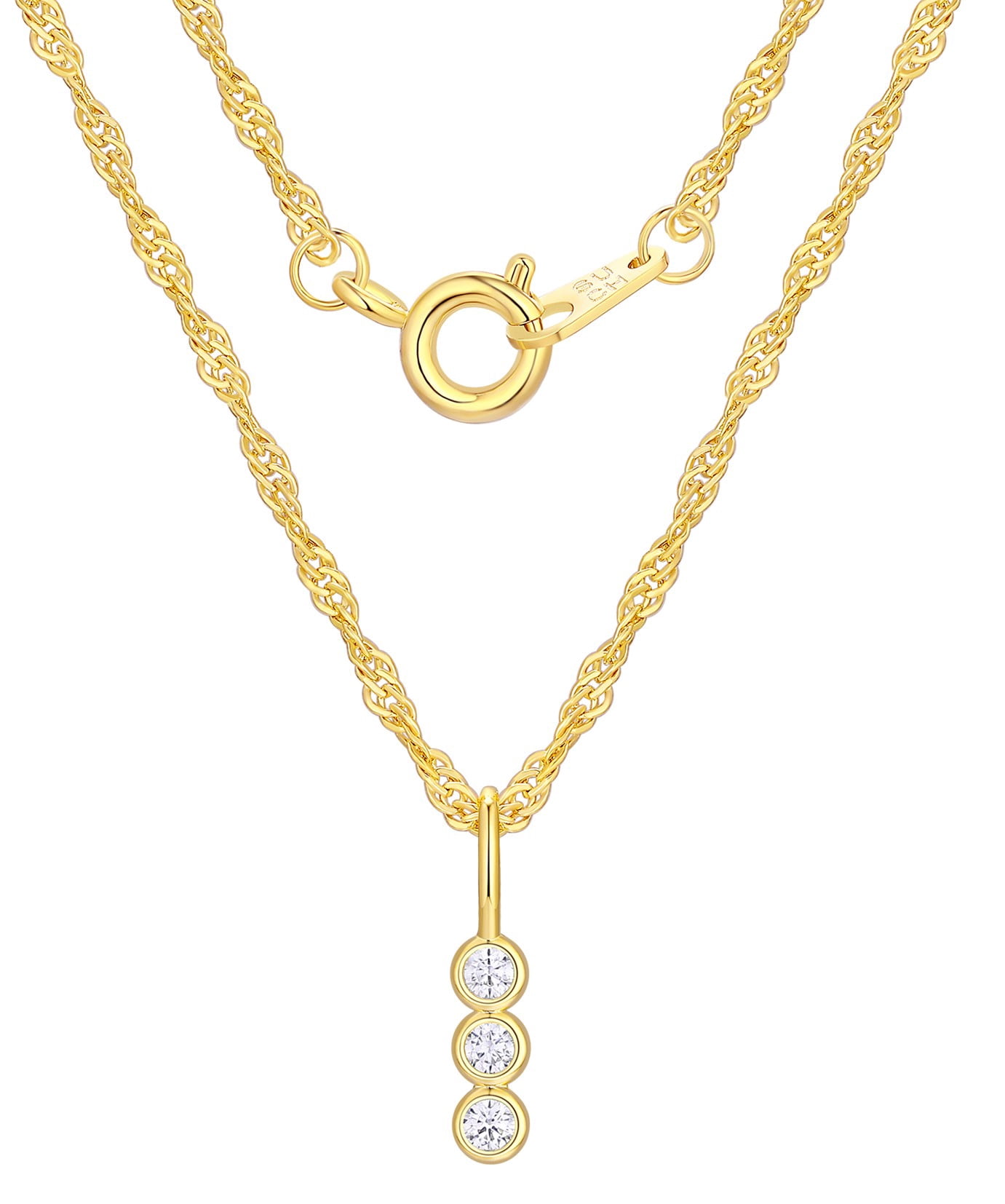 14KT Gold Flash Plated Double Necklace Set with Simulated Diamonds Adult
