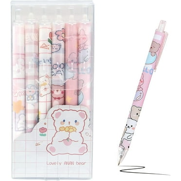 6PCS Cute Retractable Ballpoint Pens, kawaii 0.5mm Fine Point Cartoon Bear Smooth Writing Pens, Quick Dry Black Ink Gel Pens, Journaling Pens for Gifts Office  Supplies