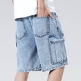 thumbnail image 6 of HOMADLES Mens Denim Shorts Relaxed Fit Jean Shorts Straight Leg Cargo Shorts with Pocket, Light Blue XL, 6 of 8