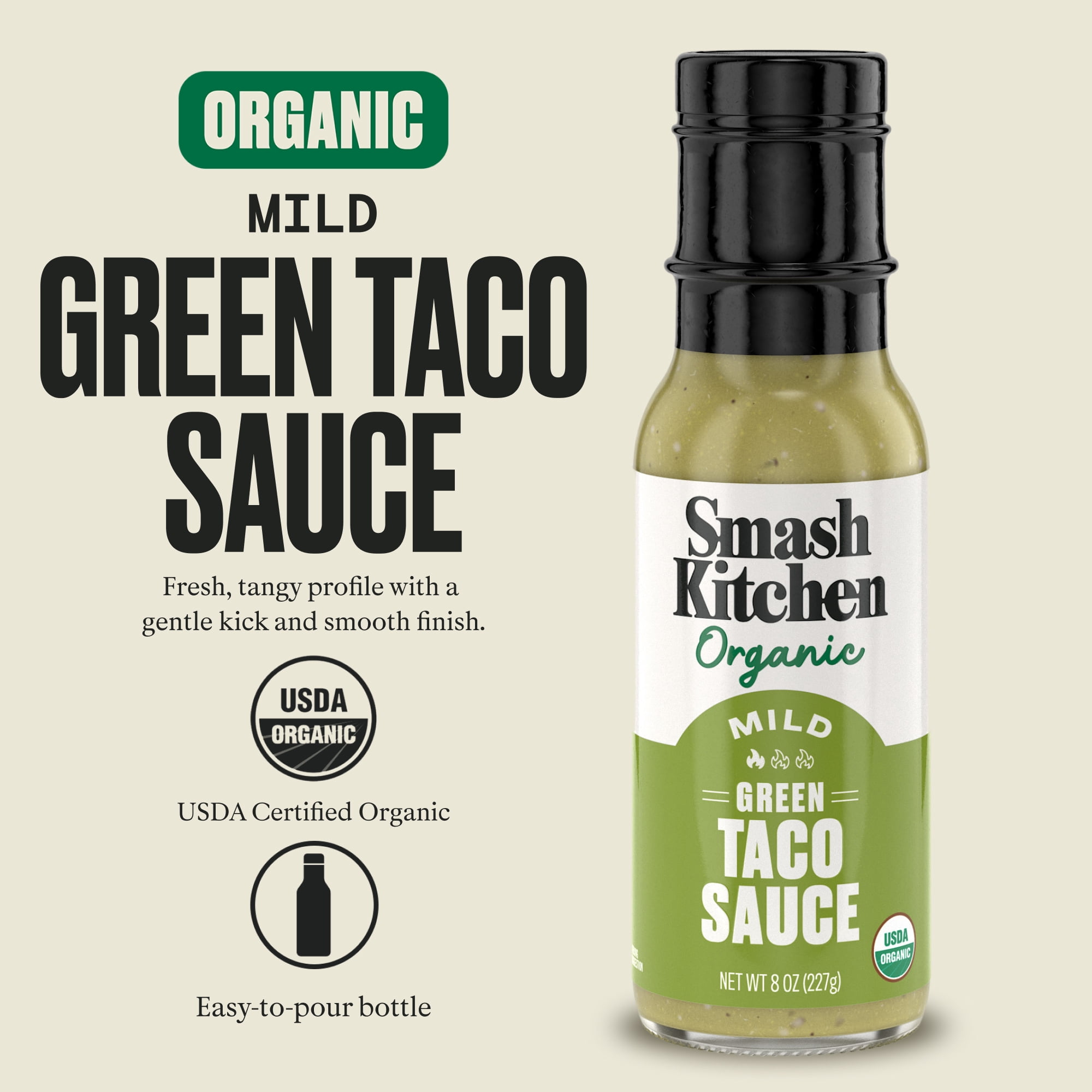 (2 pack) Smash Kitchen Organic Mild Green Taco Sauce, 8 oz