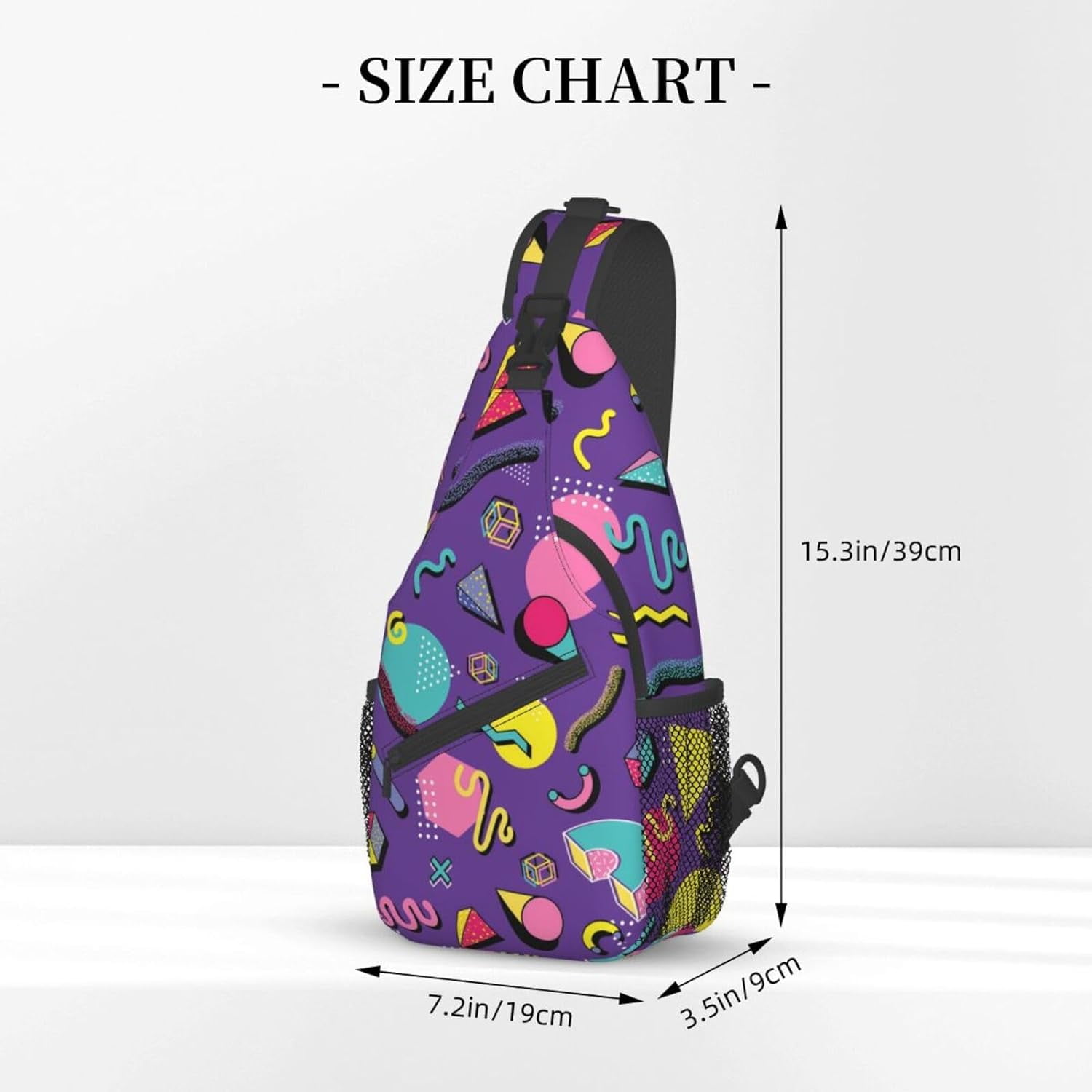 Purple 80s 90s Style Pattern Sling Bag Crossbody Hiking Travel Chest Bags Backpack Shoulder Daypack for Women Men