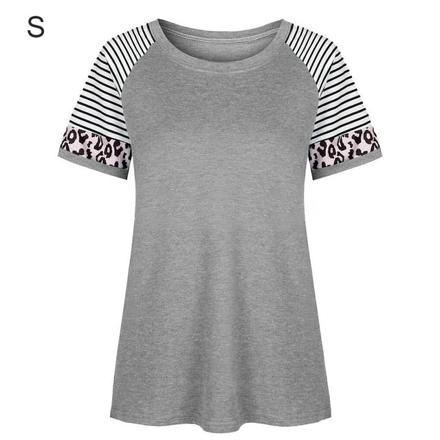 Electronicheart T-shirt Femme à Rayures Manches Courtes Col Rond Gris S