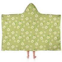 Lightgreen Daisy Flower White Blooms Pattern Hooded Bath Towel，50"x30" for Ages 3 To 12 Kids, Quick Dry Lightweight Soft Microfiber Hood Beach Towel Cover Up for Kids