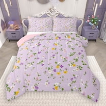 Manfei Vintage Flower Floral Bedding Comforter Set,Rustic Daisy Twin Comforter Sets,Purple Green Bedding Set For Daults,Ultra Soft Home Decor Reversible,2 Pieces