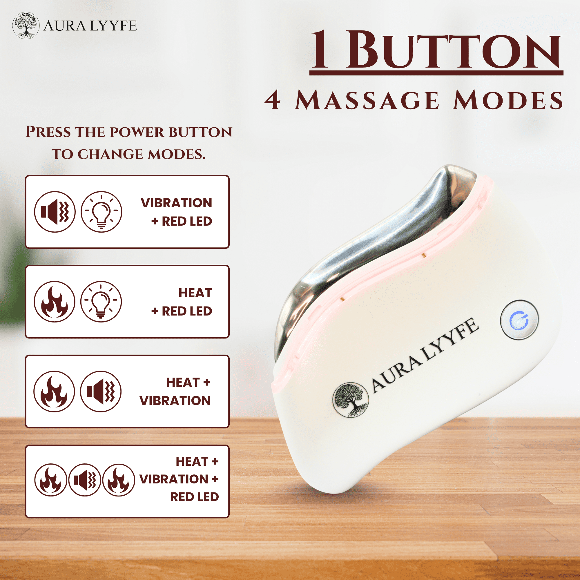 Aura Lyyfe Heated Gua Sha Face Sculpting Tool with Red Light Therapy & Vibration – Lifting, Tightening & Massage for Face and Neck