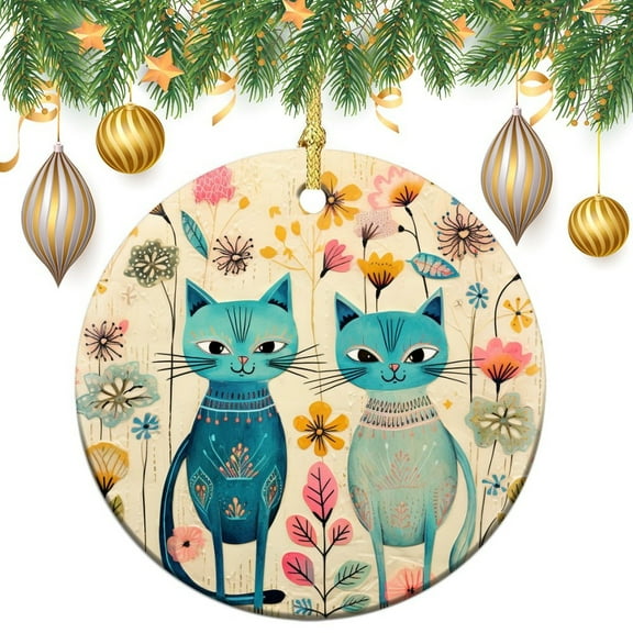 Christmas Ornament Cartoon Cats And Flower Stocking Name Tags Cat Themed Gift For Cat Lovers Christmas Tree Decoration Indoor Outdoor Yard Christmas Ornament for Family Sister Friend