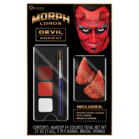 Woochie Morphlords Devil Costume Kit - Halloween Smudgeproof Make-Up Set with Devil Horns