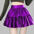 thumbnail image 2 of vigerkar Womens Metallic Skirt Sparkly Shiny 2-Layer Ruffle Skirts Party Rave Dresses Purple, L, 2 of 4