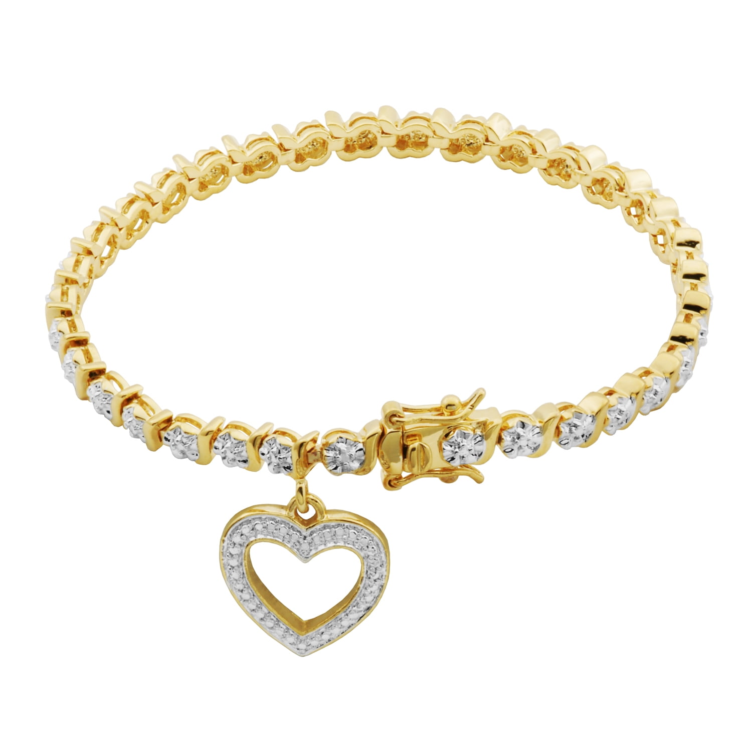 Details about   7 in Gold over 925 Sterling Silver Hearts Tennis Bracelet 