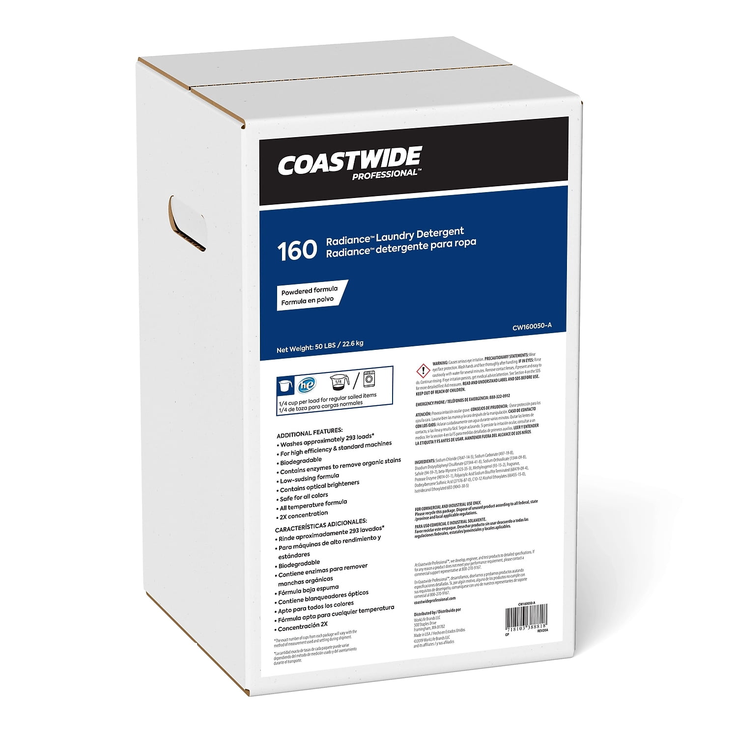 Staples Coastwide Professional Radiance Powder Laundry Detergent 293 Loads 800 oz.  50 lbs. 2/Pack