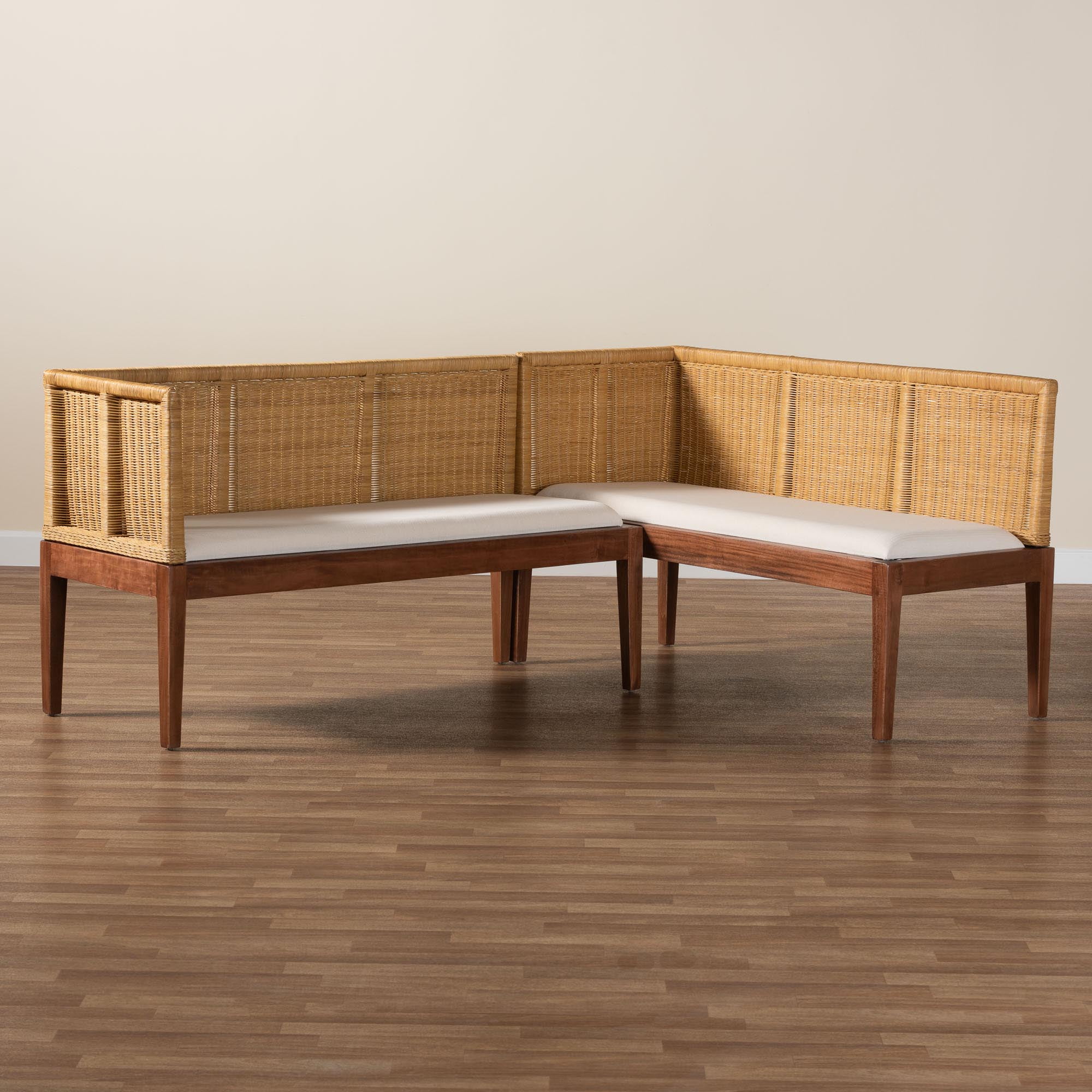 Baxton Studio Tabanan Boho Dining Nook Banquette set, 2-Piece, Brown