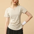 thumbnail image 2 of JGGSPWM Womens Fashion Sporty Solid Color Breathable V Neck Casual Running Curve Hem Summer Tee Tops Clothings White L, 2 of 4