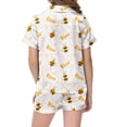thumbnail image 4 of Little Kids Silk Pajamas Girls Cute Printed Short Sleeve & Short Pants Outfit Comfortable Bee Festival Sleepwear Set White,150, 4 of 5