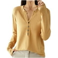 thumbnail image 2 of Aueoeo Women'S Acrylic Knitted Shirts Casual Long-Sleeved Top Button -Down V-Neck Pullover Soft Tops Gold L, 2 of 3