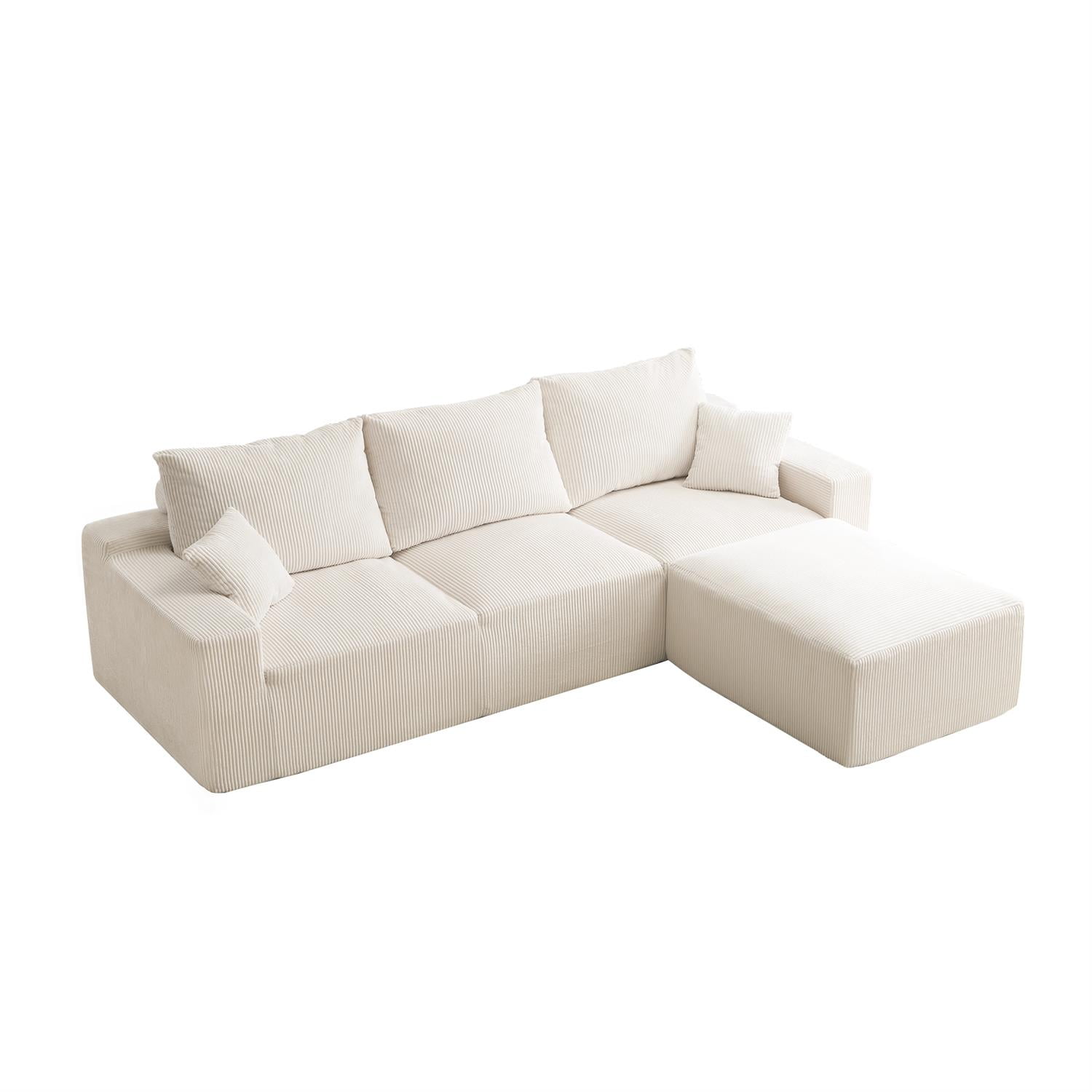 Demi Bonn 110" Ultra-Soft L-Shaped Sectional Sofa, Full-Compression 3-Seater Cloud Couch with 2 Chaise, Modular Deep Seat, No Assembly Required, Beige