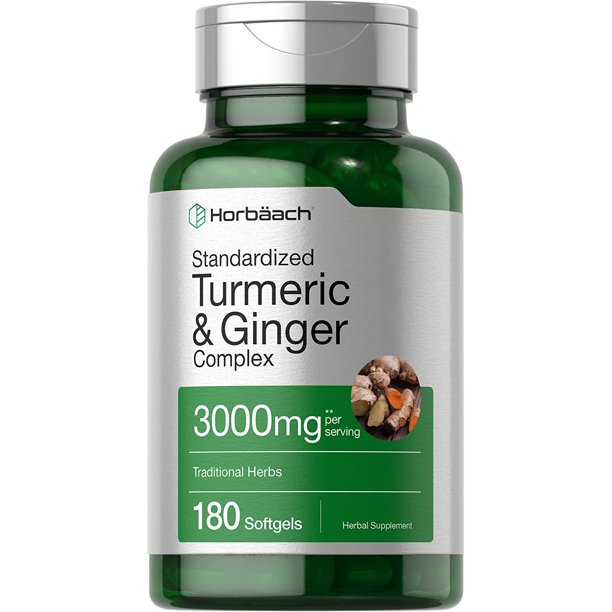Turmeric and Ginger Supplement 3000 mg 180 Softgel Pills With Black